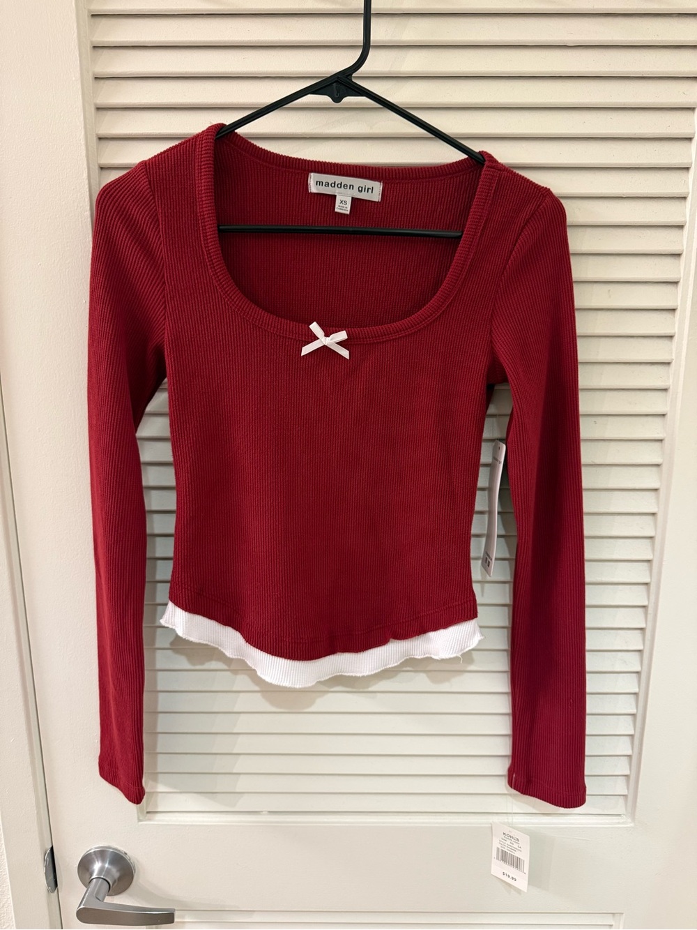 NEW Madden Girl Waffle-Knit Mock Layer Long Sleeve Top (XS)